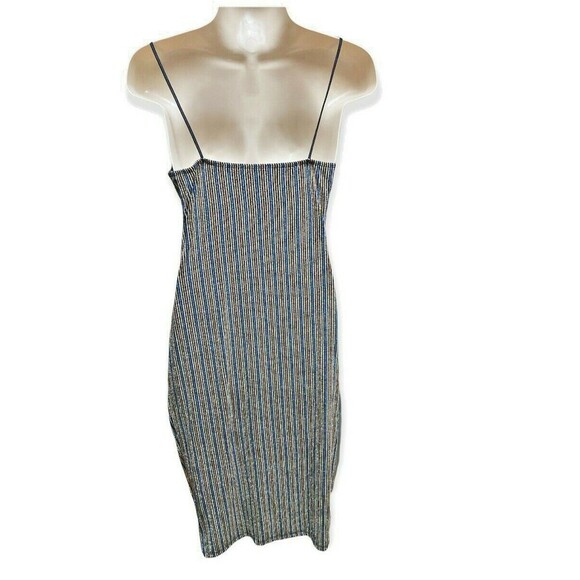 Y2K 90s MIND CODE Disco Bodycon Dress Size L Junior Shimmer Striped Sexy Midi - Picture 2 of 7
